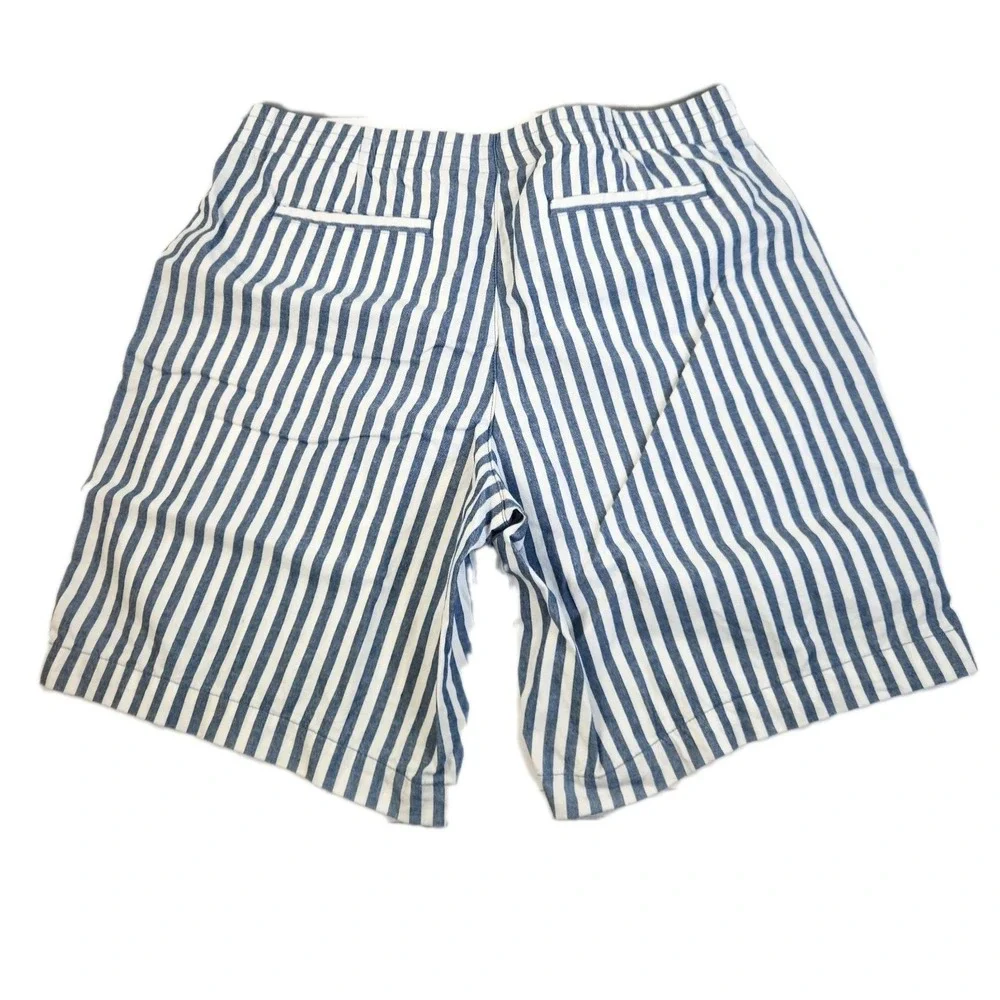 Lands End Womens Shorts Sz 12 Petite 12P Blue White Stripe Pull On‎ Casual Chic